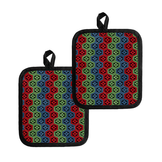 Colorful Japanese Flower Pattern Print Pot Holders