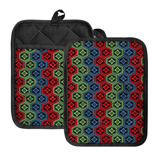 Colorful Japanese Flower Pattern Print Pot Holders With Pocket