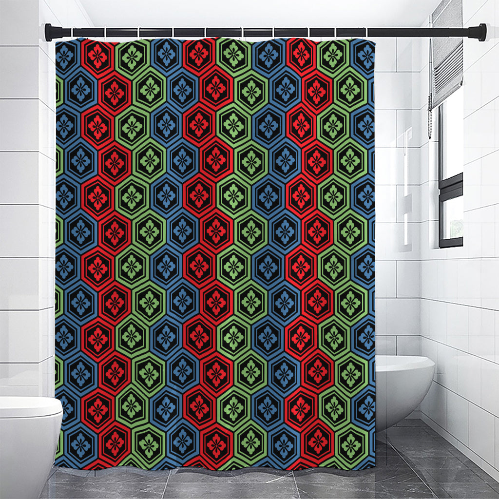 Colorful Japanese Flower Pattern Print Premium Shower Curtain