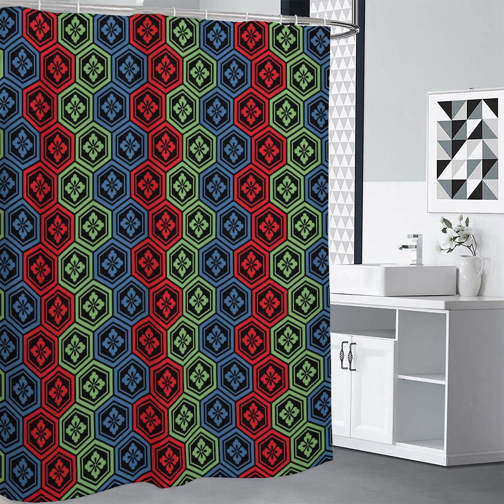 Colorful Japanese Flower Pattern Print Premium Shower Curtain