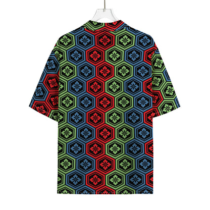 Colorful Japanese Flower Pattern Print Rayon Hawaiian Shirt