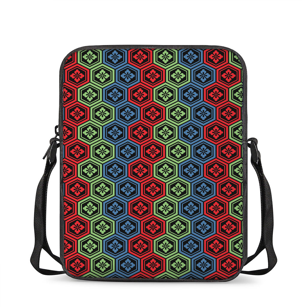 Colorful Japanese Flower Pattern Print Rectangular Crossbody Bag