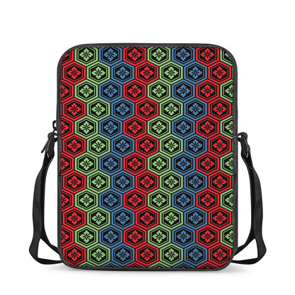 Colorful Japanese Flower Pattern Print Rectangular Crossbody Bag