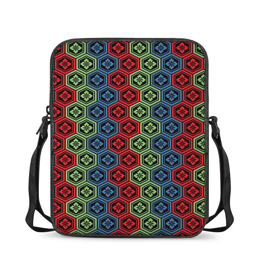 Colorful Japanese Flower Pattern Print Rectangular Crossbody Bag