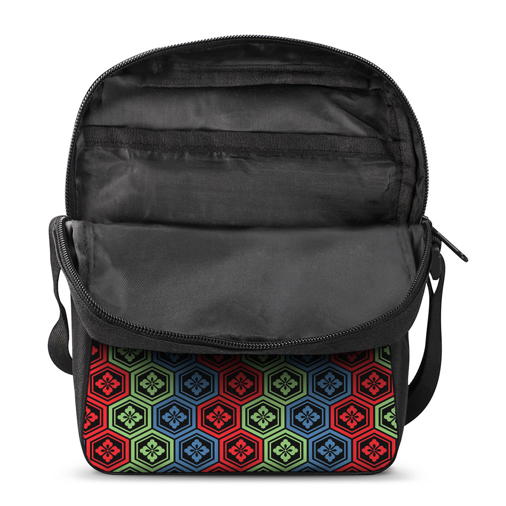 Colorful Japanese Flower Pattern Print Rectangular Crossbody Bag