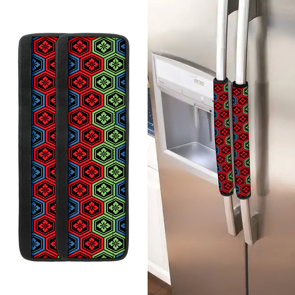 Colorful Japanese Flower Pattern Print Refrigerator Handle Covers