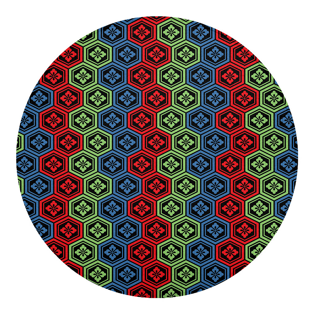 Colorful Japanese Flower Pattern Print Round Blanket
