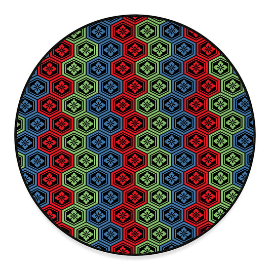 Colorful Japanese Flower Pattern Print Round Floor Mat