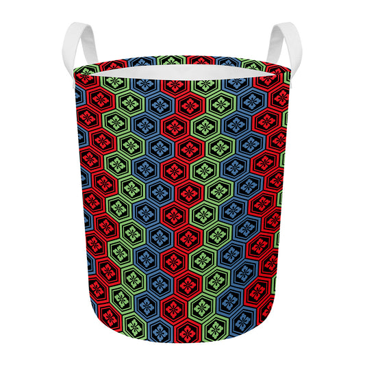 Colorful Japanese Flower Pattern Print Round Laundry Basket