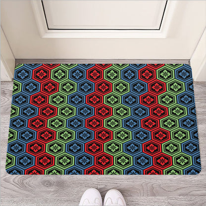 Colorful Japanese Flower Pattern Print Rubber Doormat