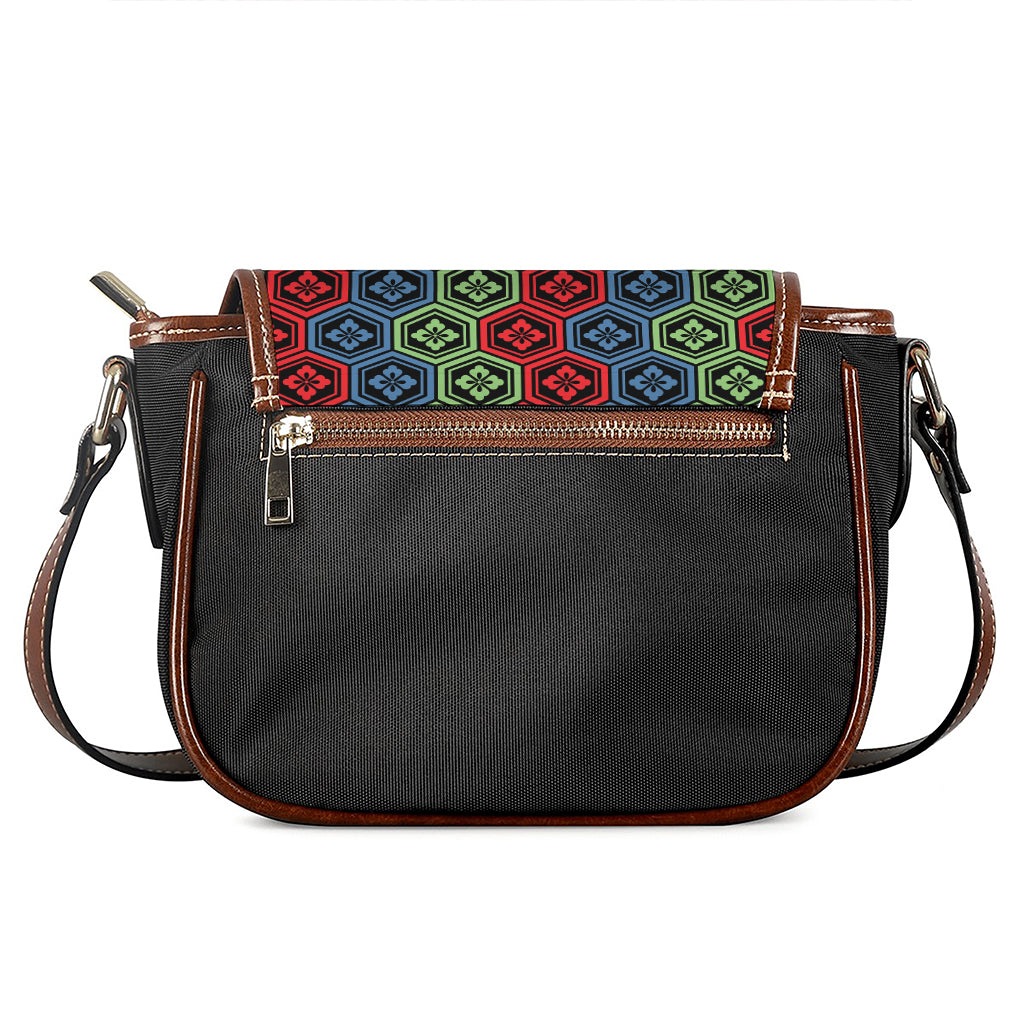 Colorful Japanese Flower Pattern Print Saddle Bag