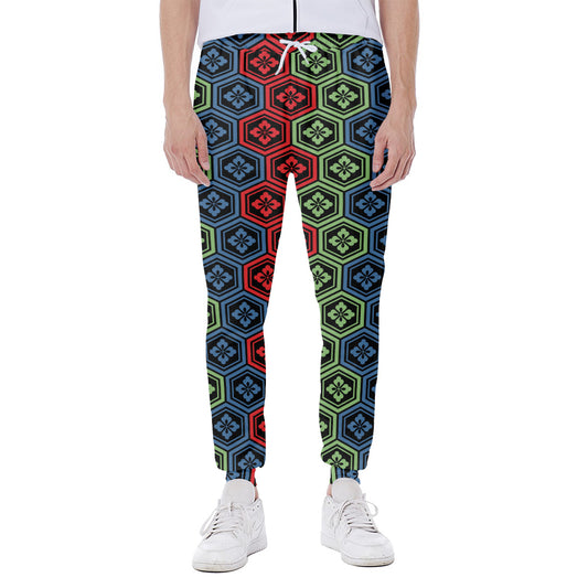 Colorful Japanese Flower Pattern Print Scuba Joggers