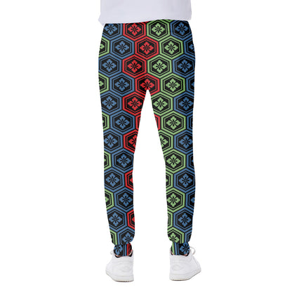 Colorful Japanese Flower Pattern Print Scuba Joggers