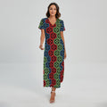Colorful Japanese Flower Pattern Print Short Sleeve Maxi Dress