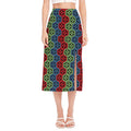 Colorful Japanese Flower Pattern Print Side Slit Midi Skirt