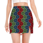 Colorful Japanese Flower Pattern Print Side Slit Mini Skirt