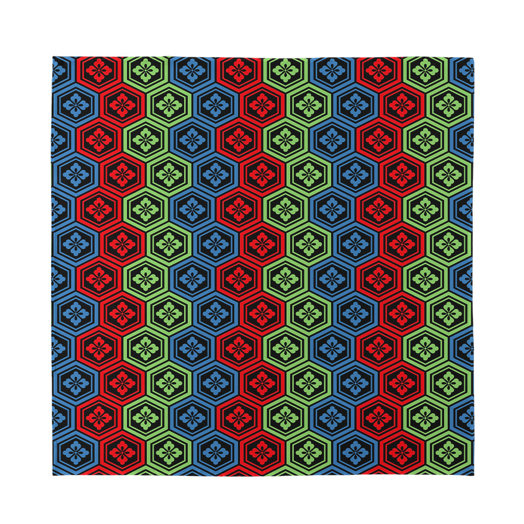 Colorful Japanese Flower Pattern Print Silk Bandana