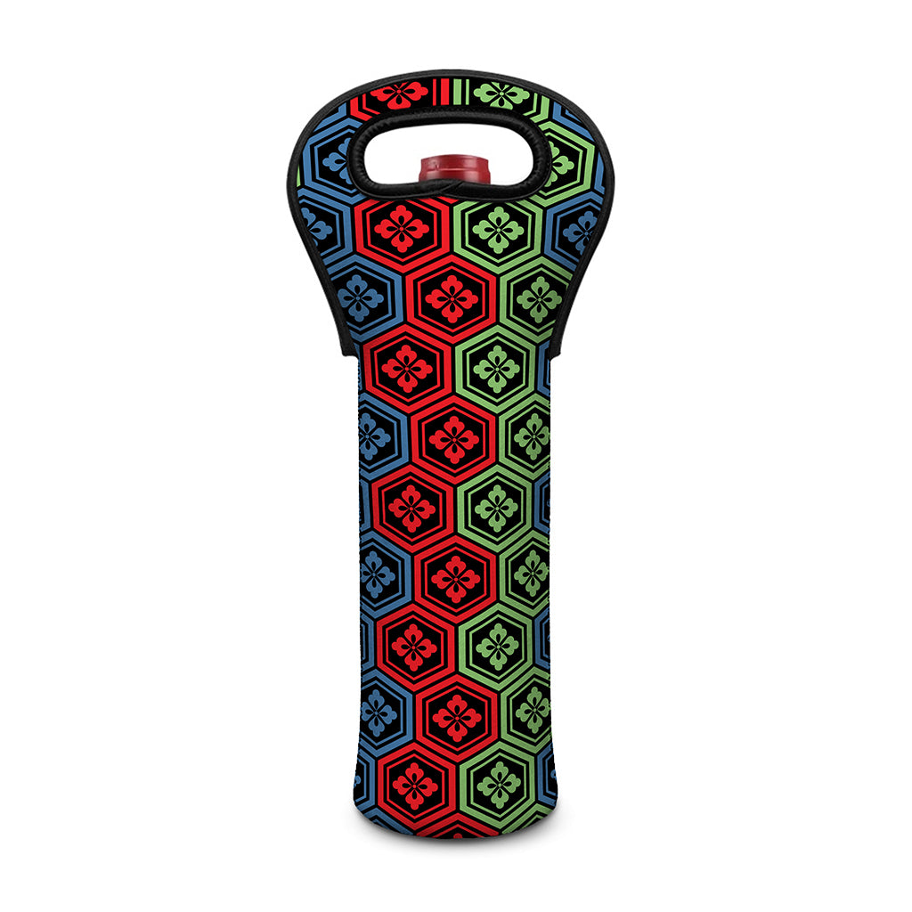 Colorful Japanese Flower Pattern Print Single Neoprene Wine Tote