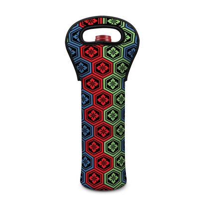 Colorful Japanese Flower Pattern Print Single Neoprene Wine Tote