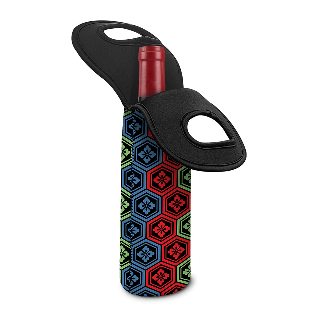 Colorful Japanese Flower Pattern Print Single Neoprene Wine Tote