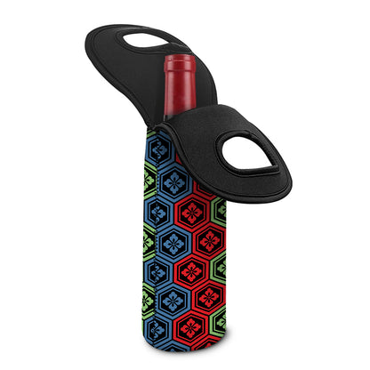 Colorful Japanese Flower Pattern Print Single Neoprene Wine Tote