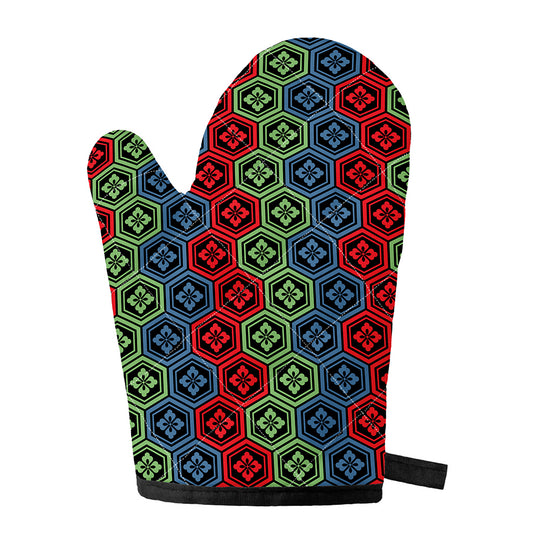 Colorful Japanese Flower Pattern Print Single Oven Mitt