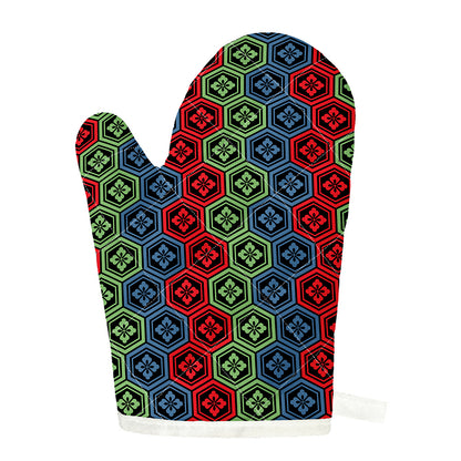 Colorful Japanese Flower Pattern Print Single Oven Mitt