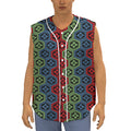 Colorful Japanese Flower Pattern Print Sleeveless Baseball Jersey