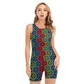 Colorful Japanese Flower Pattern Print Sleeveless One Piece Swimsuit