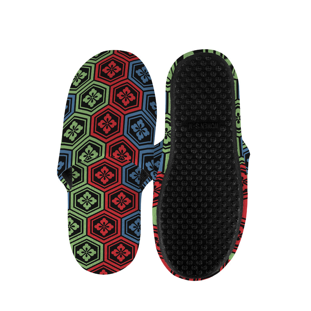 Colorful Japanese Flower Pattern Print Slippers