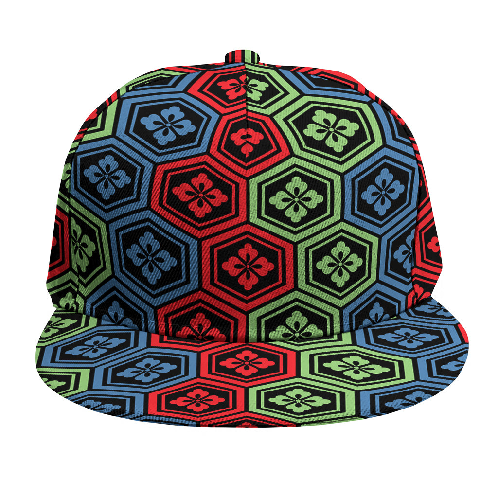 Colorful Japanese Flower Pattern Print Snapback Cap