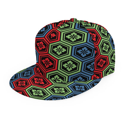 Colorful Japanese Flower Pattern Print Snapback Cap
