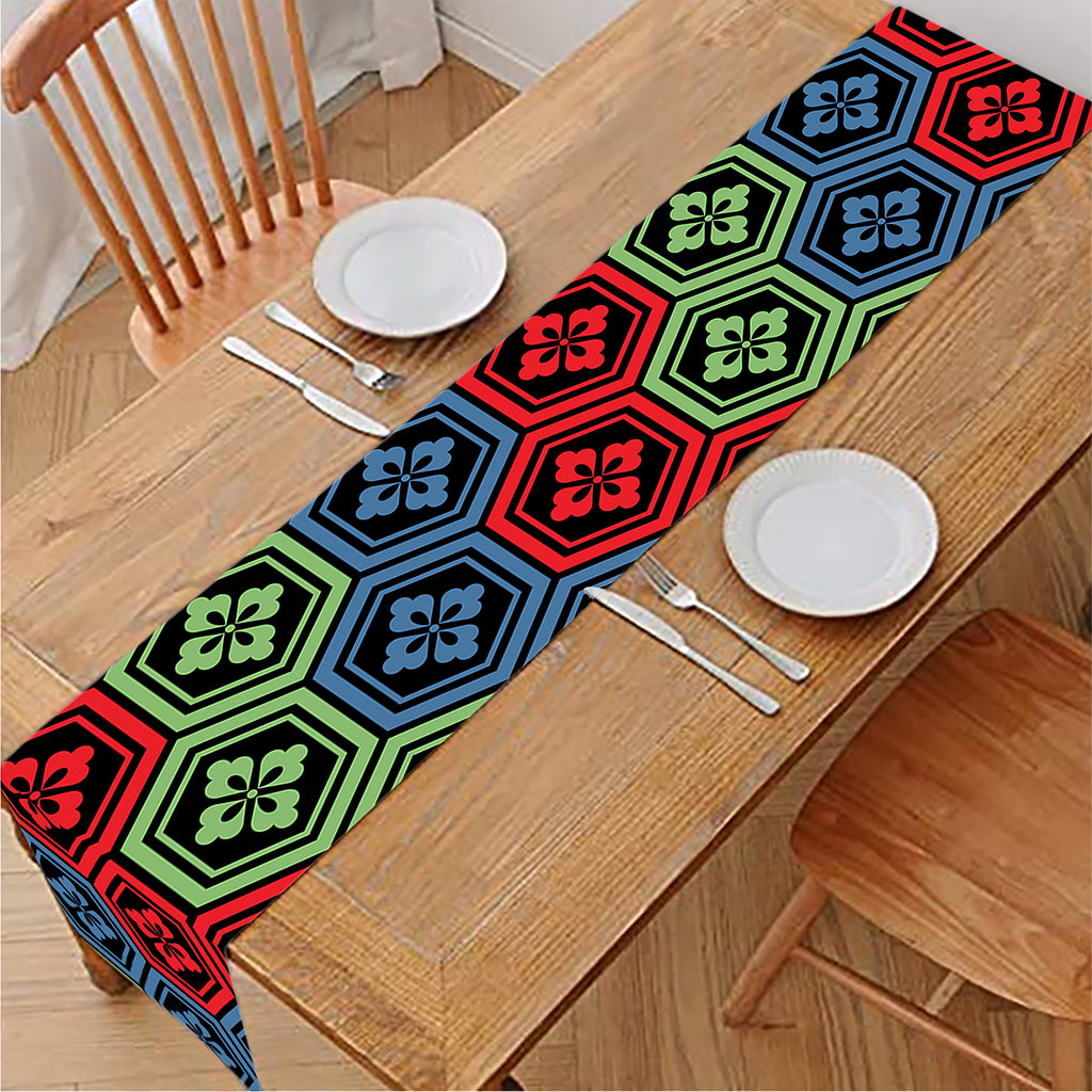 Colorful Japanese Flower Pattern Print Table Runner