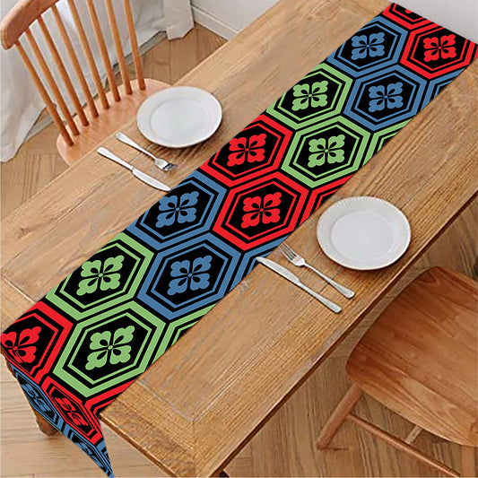 Colorful Japanese Flower Pattern Print Table Runner