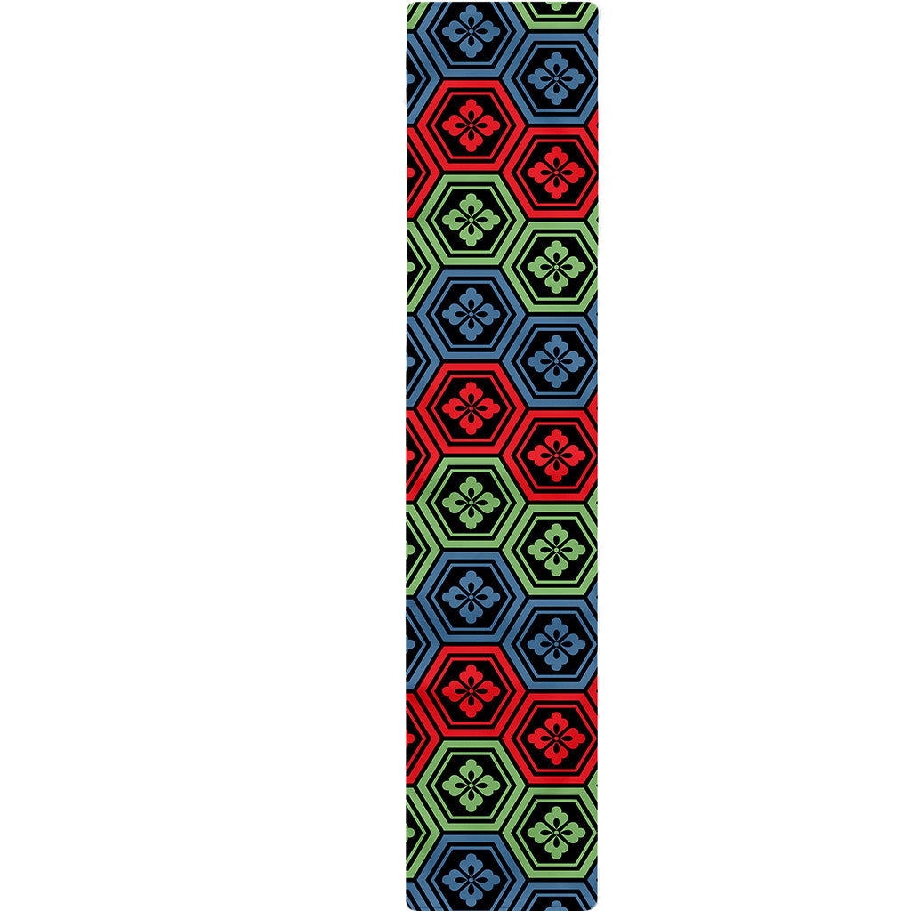 Colorful Japanese Flower Pattern Print Table Runner