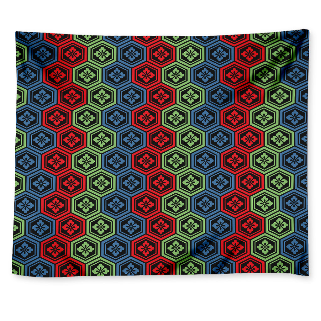 Colorful Japanese Flower Pattern Print Tapestry