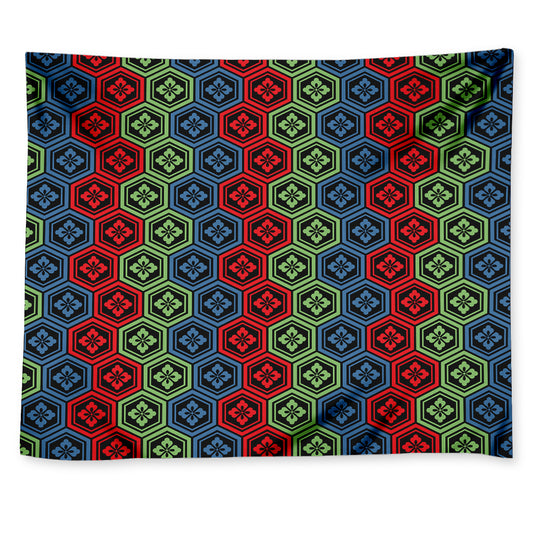 Colorful Japanese Flower Pattern Print Tapestry