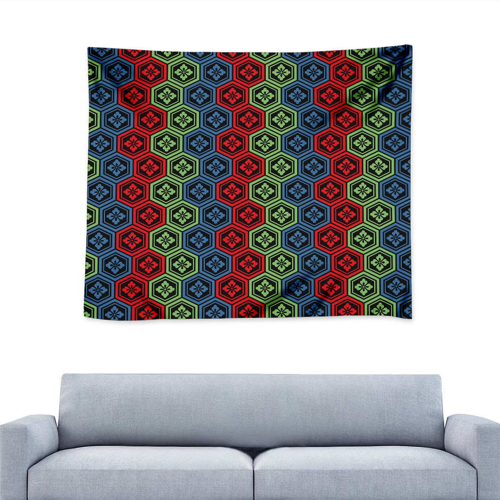 Colorful Japanese Flower Pattern Print Tapestry