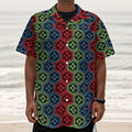 Colorful Japanese Flower Pattern Print Textured Short Sleeve Shirt