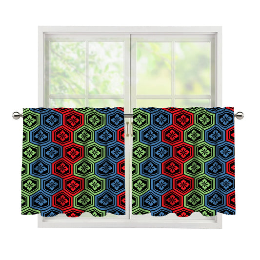 Colorful Japanese Flower Pattern Print Tier Curtains