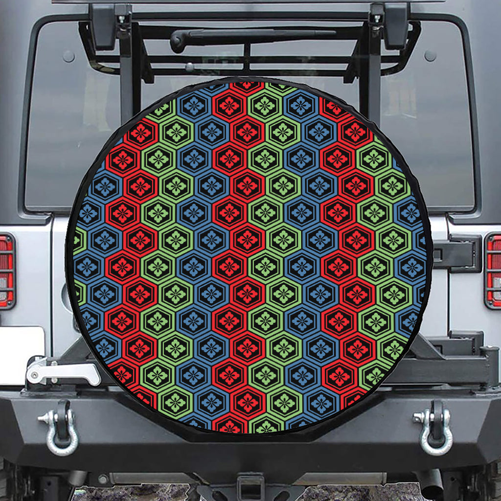 Colorful Japanese Flower Pattern Print Tire Cover