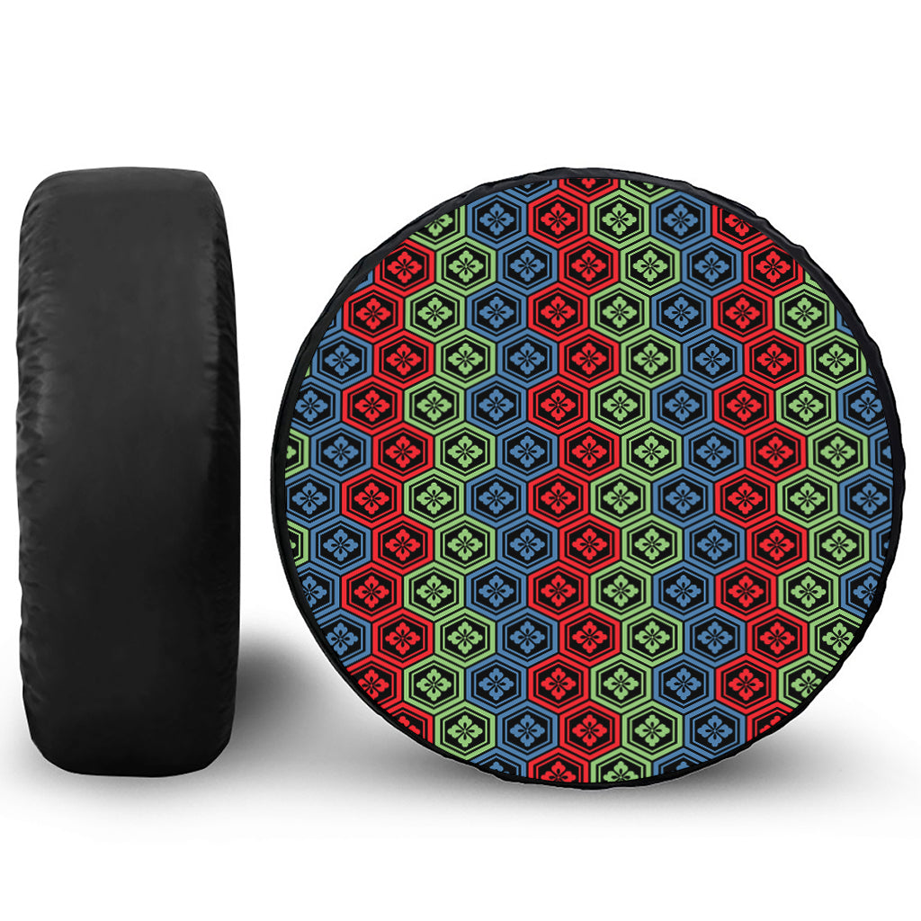 Colorful Japanese Flower Pattern Print Tire Cover