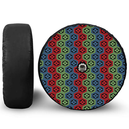 Colorful Japanese Flower Pattern Print Tire Cover With Camera Hole