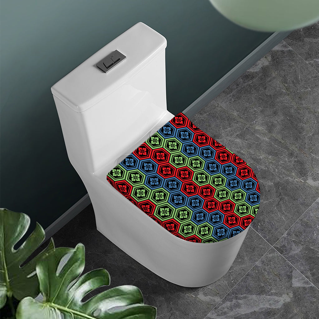 Colorful Japanese Flower Pattern Print Toilet Lid Cover