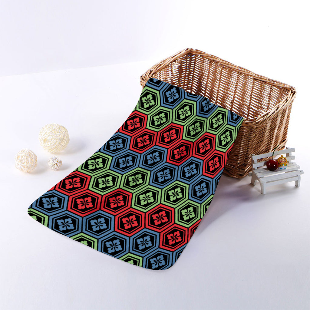 Colorful Japanese Flower Pattern Print Towel