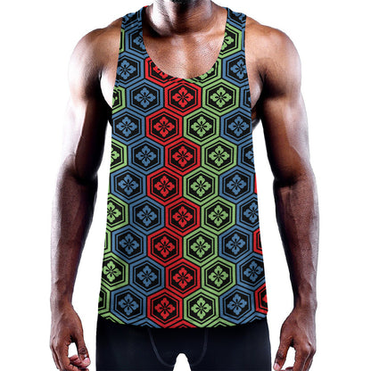 Colorful Japanese Flower Pattern Print Training Tank Top