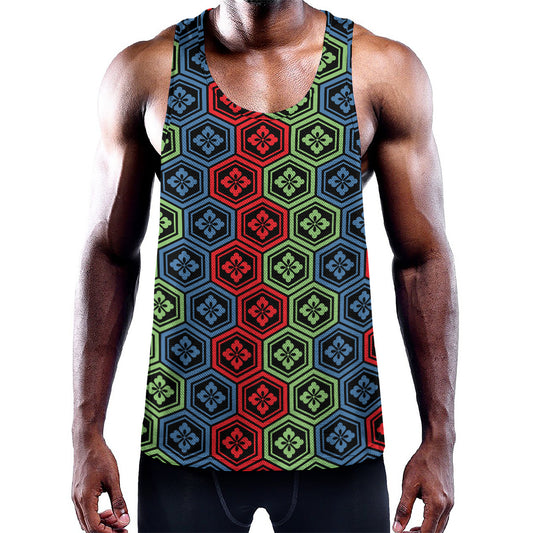 Colorful Japanese Flower Pattern Print Training Tank Top