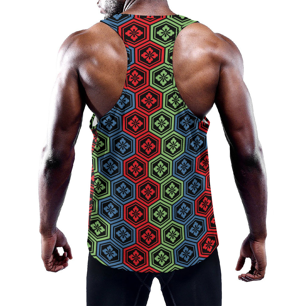 Colorful Japanese Flower Pattern Print Training Tank Top