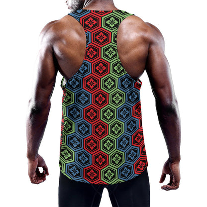 Colorful Japanese Flower Pattern Print Training Tank Top