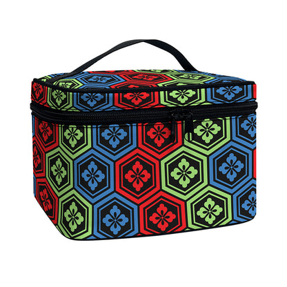 Colorful Japanese Flower Pattern Print Travel Makeup Bag
